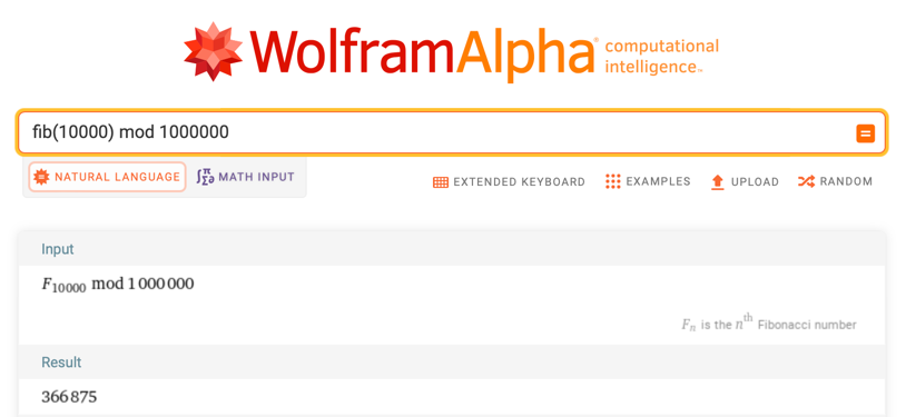 Screenshot from the WolframAlpha